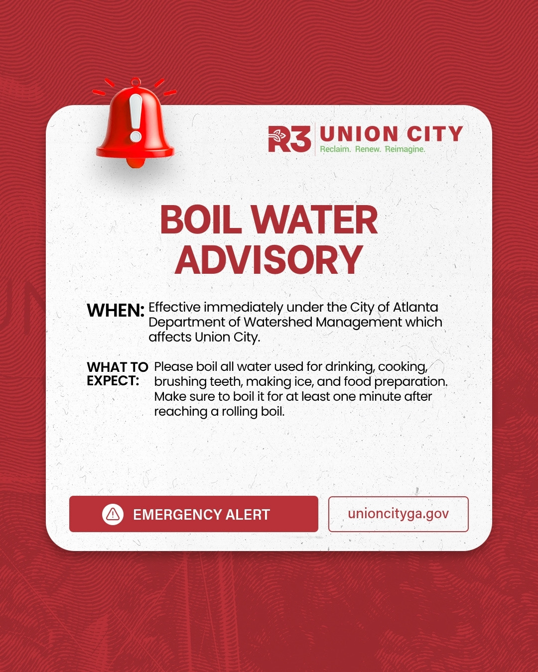 Boil Water Advisory: Immediate Notice for Union City Residents. | City ...